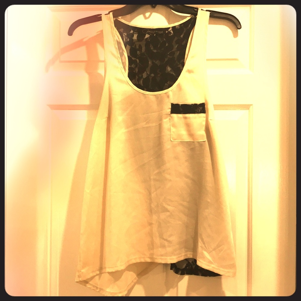 Cream & black lace tank